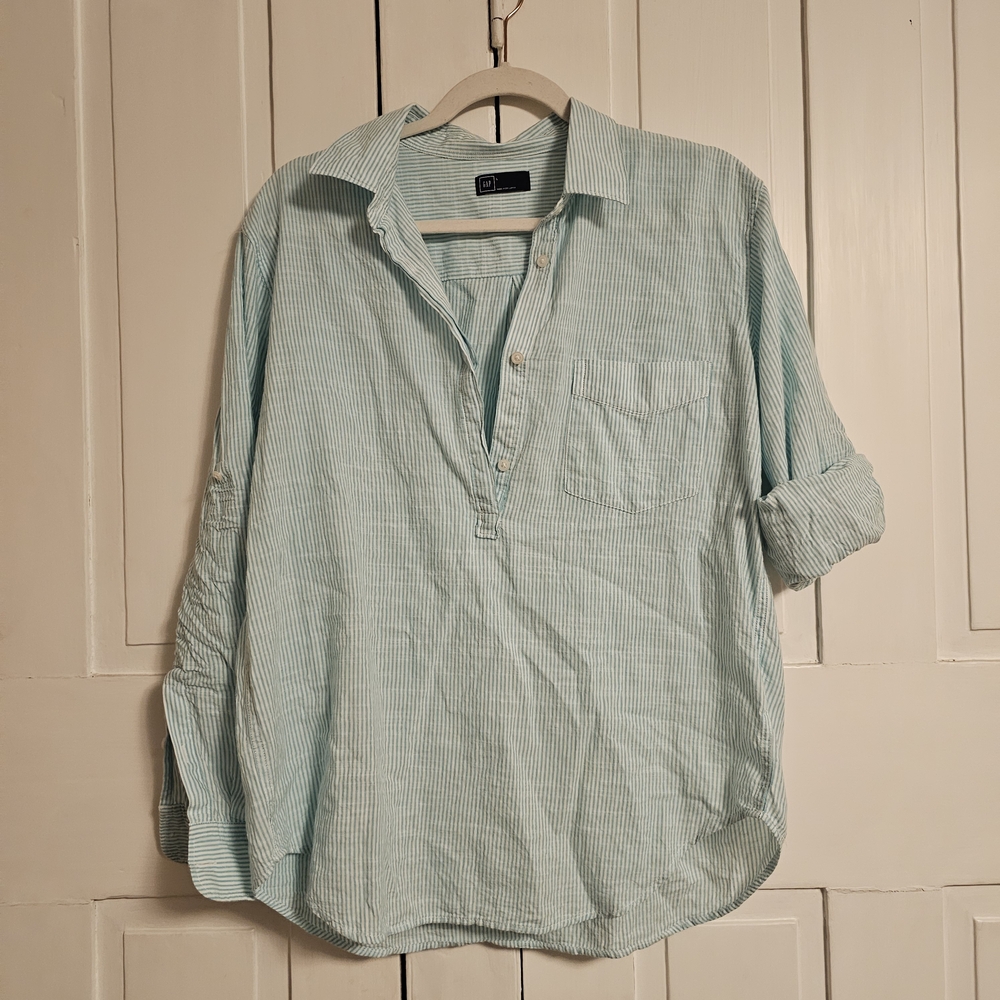 GAP Light Blue Striped Women's Blouse